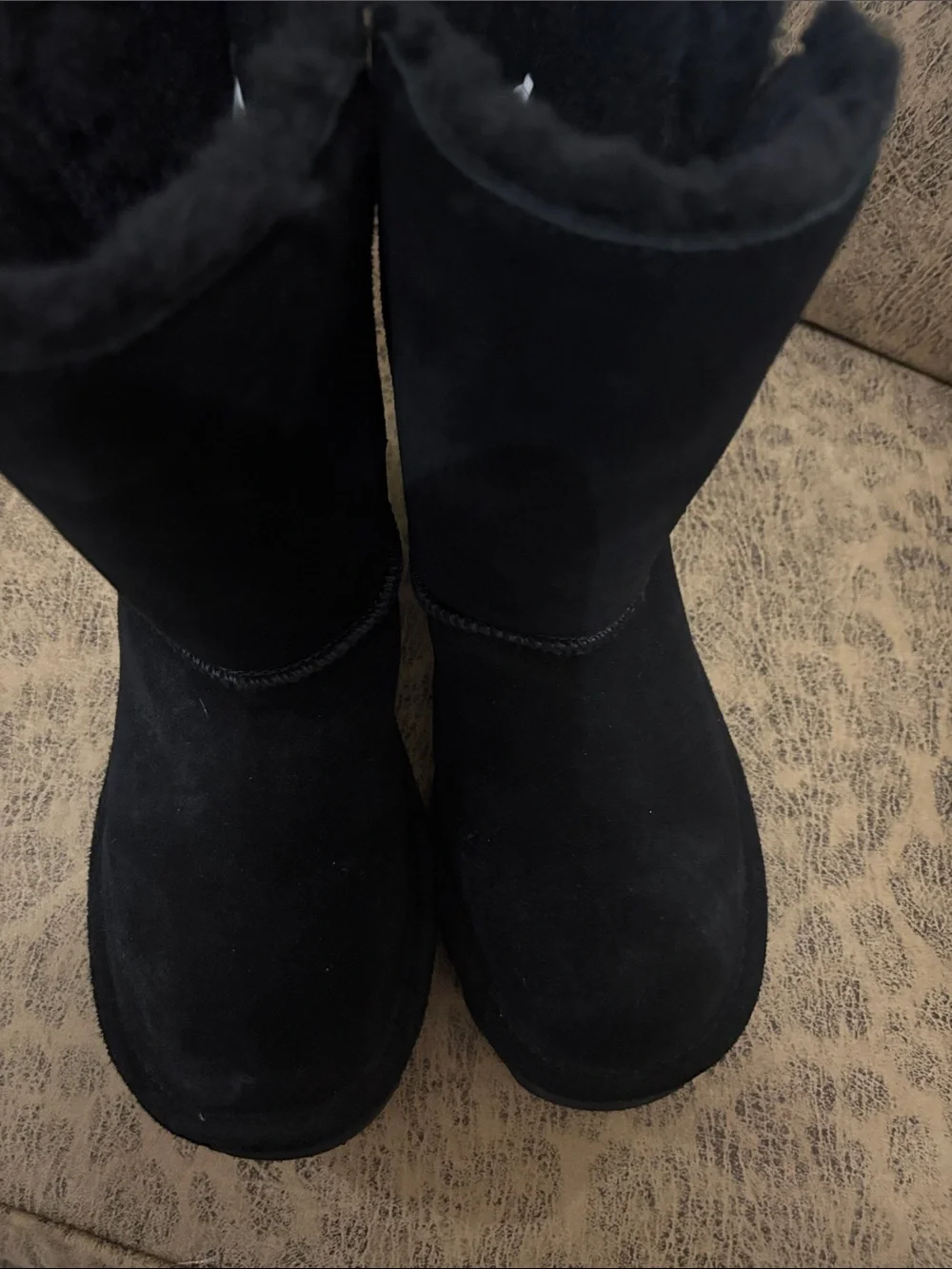 BearPaw Black Suede Shearling Tassel Winter Boots